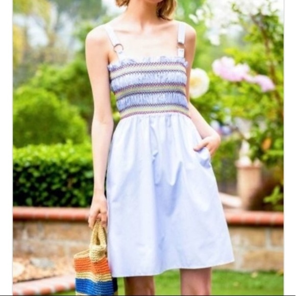 Baby Blue Smocked Striped Midi Dress - Picture 4 of 4